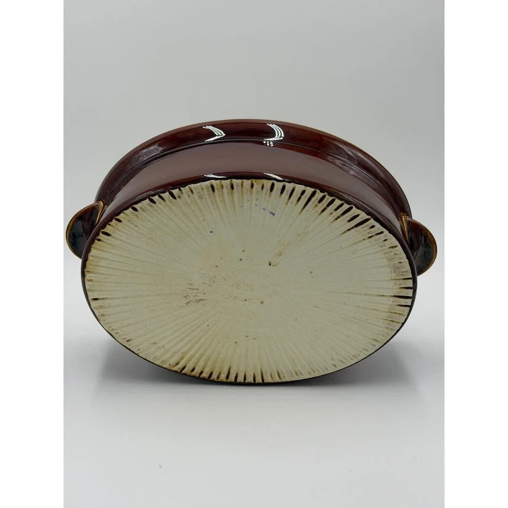 Vtg Villeroy & Boch Oval Casserole Vegetable Dish Brown Rust Glazed Handled 10x7